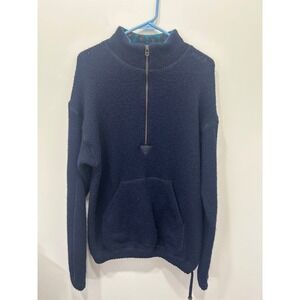 LL Bean Vintage Mens‎ Navy Blue 100% Wool Quarter Zip Sweater Aztec Collar Med
